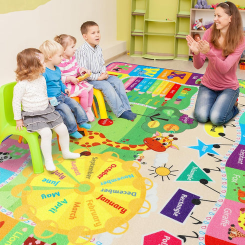 4x6 Kids Rugs for Playroom Classroom Bedroom, Educational and Fun Play Mat with ABC Alphabet Animals, Learning Rug