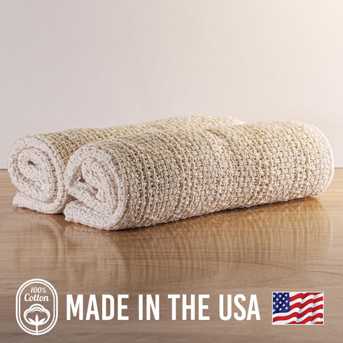 Country Cottons 100% Set 2-24"x15" Old Fashion Cotton Kitchen Towels - of (Sage Green/Natural)