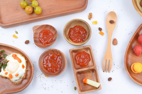 Mini Wooden Bowl Set of 4, 3.54" Diameter for Condiments, Dip Sauce, Small Wood Bowl for Jam, Olive