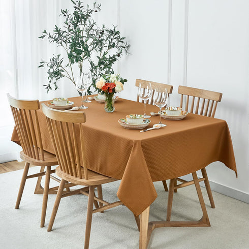 maxmill Fall Tablecloth Waterproof Spillproof Wrinkle Resistant Soft Weaved Texture Design Table Cloth for Harvest Thanksgiving Dinner Parties Indoor and Outdoor Use, Square 52 x 70 Inch, Amber