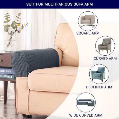 SUBRTEX Stretch Armrest Covers, Anti-Slip Upgraded Spandex Arm Covers for Chairs, 2pcs, Grey