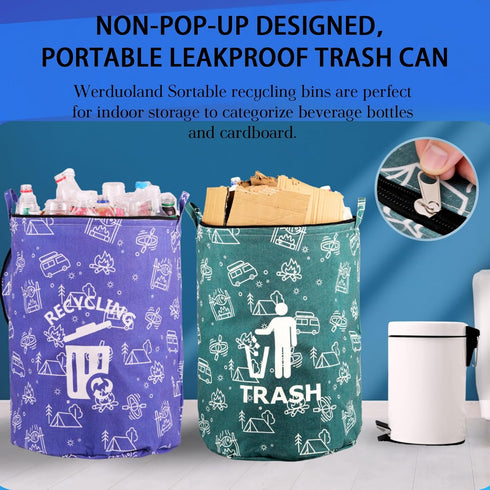 Werduoland 2 30 Pcs Gallon Collapsible Trash Can Portable Waterproof Reusable with Zippered Lid for RV's, Camping