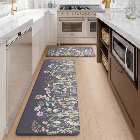 KIMODE Anti Fatigue Kitchen Mat, Non-Slip Farmhouse Floral Kitchen Rugs for Floor Sink and Office