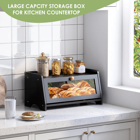 Countertop, JANSNIMEN Bread Box for Kitchen Large Bread Container Storage, Wooden Farmhouse Bread Box with Window Bread