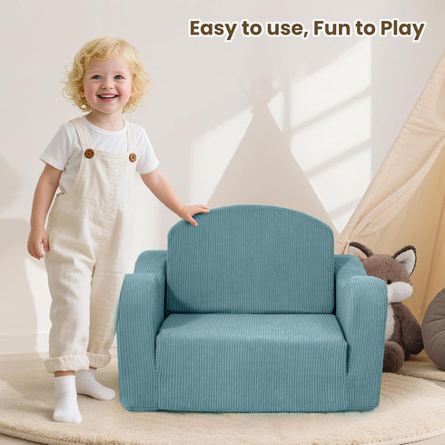 2-in-1 Airpanda Comfy Toddler Chair for Kids, Toddler Soft Plush Couch Fold Out, Convertible Kids Couch to Lounger