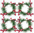 Christmas Candle Rings- 4.3 Inches Candle Wreaths Candle Garland with Artificial Red