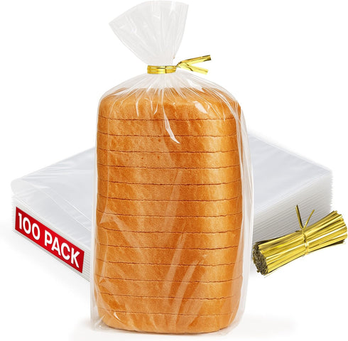 volila Reusable Plastic Bread Bags - 100 Pack Clear Loaf Bags for Homemade