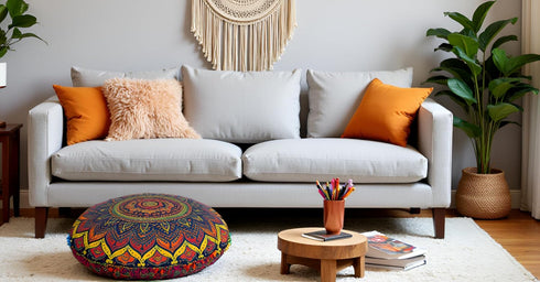 32 Inch CRAFT KALA Meditation Floor Pillow Cover Round Pillow Seating Hippie Decorative Adults Bohemian Mandala Cushion