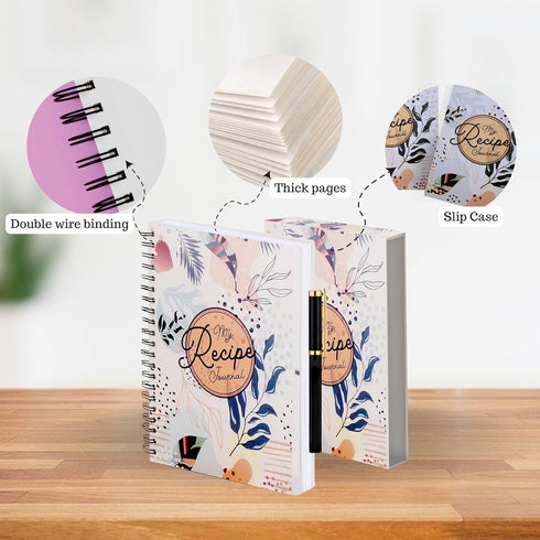 Performore My Recipe Journal - 8.5” x 11” Spiral Notebook with 100 Blank Pages, Includes Pen and Slipcase