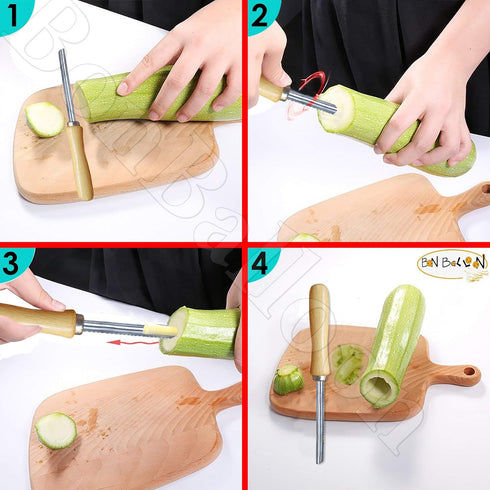 Zucchini Squash Vegetable Corer 3 pcs Stainless Steel Core Remover Tool, 8" Long for Stuffed Vegetables, Eggplant,