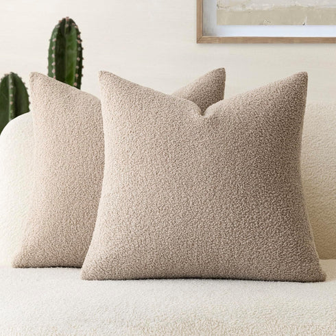 Foindtower Pack of 2 Curly Faux Fur Decorative Throw Pillow Covers, Soft Plush Cushion Case for Home Living Room