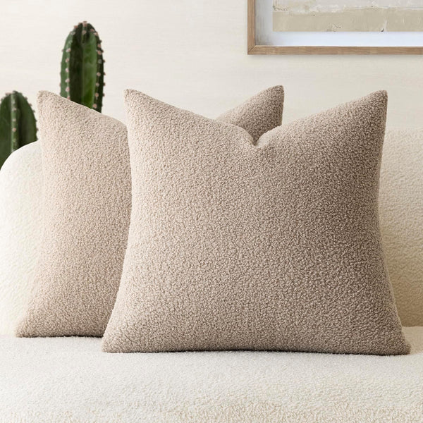 Foindtower Pack of 2 Curly Faux Fur Decorative Throw Pillow Covers, Soft Plush Cushion Case for Home Living Room
