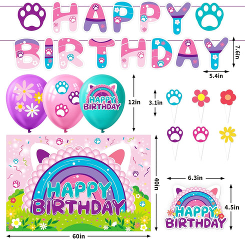 KMZFPYJ Dollhouse Birthday Party Supplies, Kids Birthday Cartoon Cat Party Decorations, Include Banner, Balloons