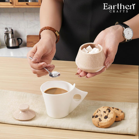 3 Inch Counter, 3 OZ Marble Salt Cellar with Lid Beige Handmade Salt Box, Seasoning Container & Spice Jar with Spoon