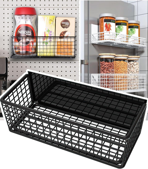 Magnetic Basket Fridge Large Pen Holder, Whiteboard Metal Wire Basket Storage Organizer (Black-High)
