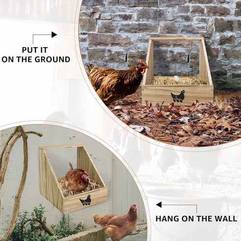 Wooden Chicken Nesting Box for Chickens, Sturdy Wall Mount Egg Laying Box for Hens, Chickens, and Ducks (2 Pack)