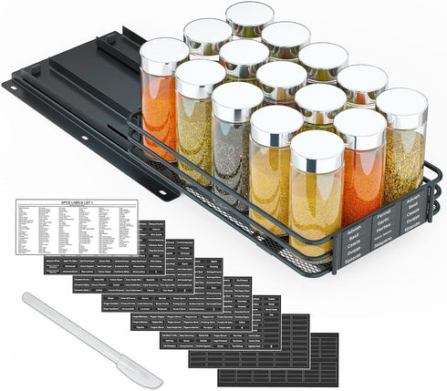 SpaceAid Pull Out Spice Rack Organizer for Cabinet, Heavy Duty Slide Out Seasoning Kitchen Organizer with Labels.