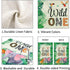 Wild One Garden Flag, Happy 1st Birthday Zoo Theme Outdoor Banner, 1st Birthday Party Decór Vertical Sign, Lion and Elephant Lawn Yard Double Sided Sign, 12 x 18"
