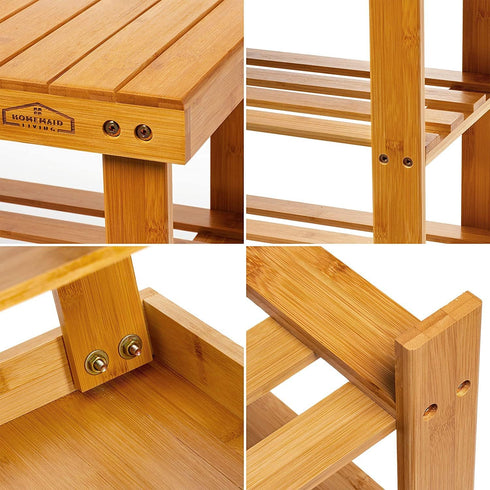 3 Bamboo Tier Shoe Rack Bench, Premium Shoe Organizer or Entryway Bench, Perfect for Shoe Cubby, Entry Bench, Bathroom
