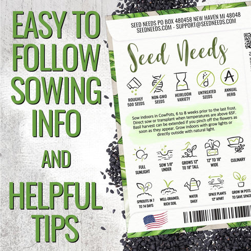 (20 Packs) Seed Needs Basil Seeds for Planting Italian Large Leaf Herbs - Non-GMO Heirloom & Untreated - Grow an Indoor