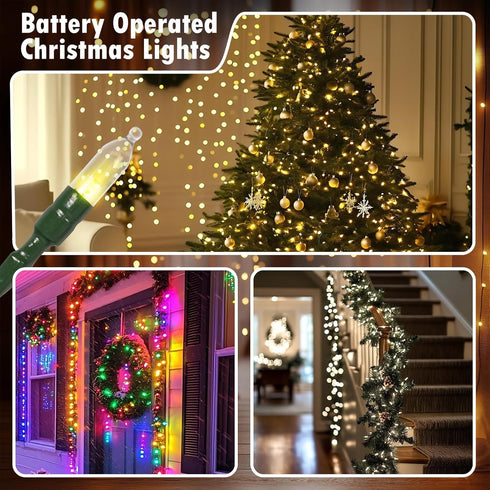 Vruxuri 4 Pack 18 50 8 Battery Operated Christmas Lights, FT LED Each Clear Mini String Lights, Modes with Timer