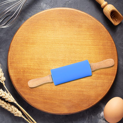 Mini Silicone Rolling Pin for Kids, Non-stick Surface Wood Handle, 2 Pack, 9 Inch