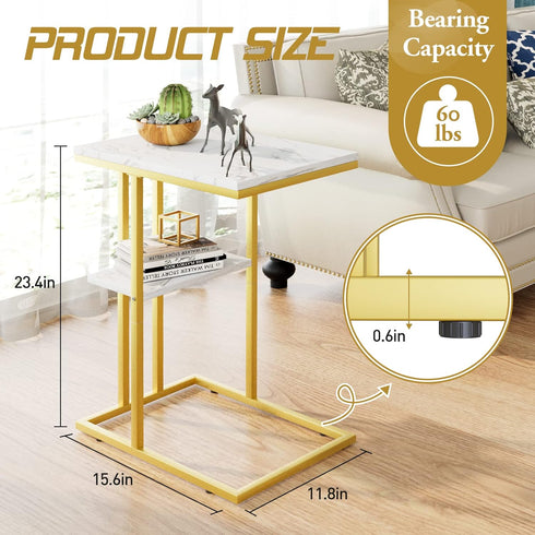 Easy Paws C Shaped End Table,Small Side Table for Couch and Bed, Gold Snack Couch Table for Small Spaces, Living Room