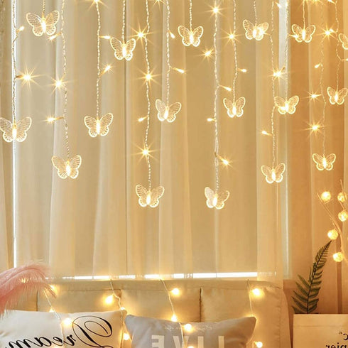 20Ft 120LED 24 8 Curtain Butterfly String Light Window USB Fairy Lights Butterfly Modes with Remote Control for Room