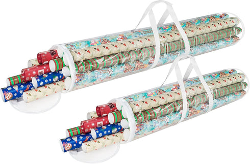 Elf Stor Gift Wrapping Paper Roll Storage Bags, Clear Totes with Handles, Fits up to 25 pcs Gift Wrap Paper