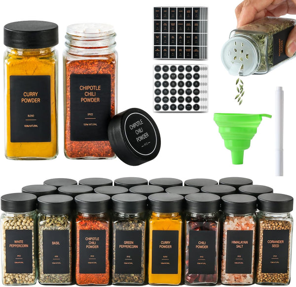 TESUNMU Spice Jars with Label4oz Glass Spice Bottles With Shaker LidsSeasoning Containers with