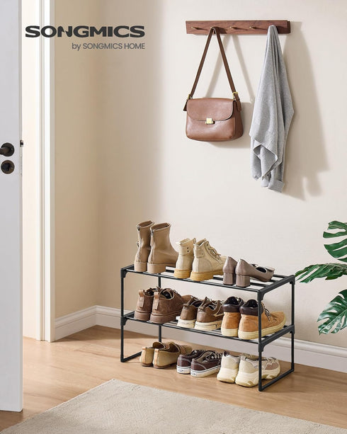 2-Tier 6-9 11.8 26.8 14.6 Inches, ULSA202B01 SONGMICS Shoe Rack, Shoe Organizer, Metal Storage Shelf, Upright or Upside
