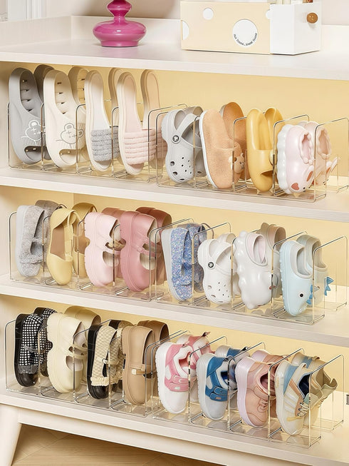 2 Pack 4 Closet, Clear Acrylic Shoe Rack for Kids Clothing Drawer Organizer Baby Dresser Organizer Sections Stackable