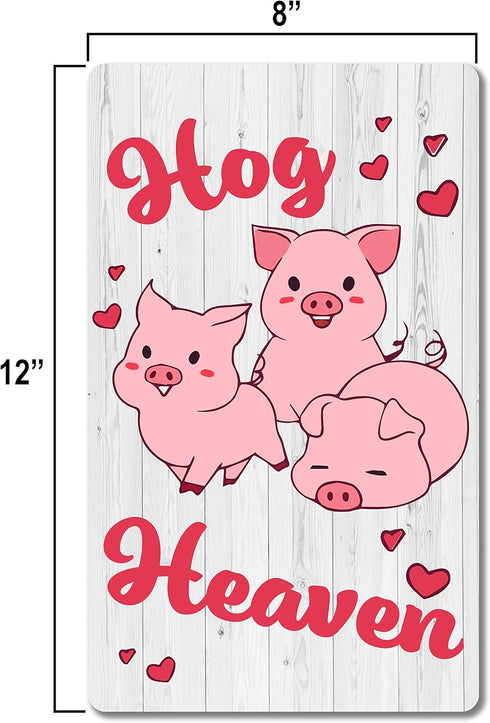 Pig Sign for Home Wall Decor, Metal Signs 12 x 8 in. Three Little Pigs Hog Heaven