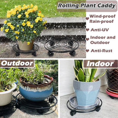 lucpur 3 Packs 13.5" Metal Plant Caddy with Wheels Large Rolling Plant Stands Indoor Wheeled Plant Dolly Heavy-duty