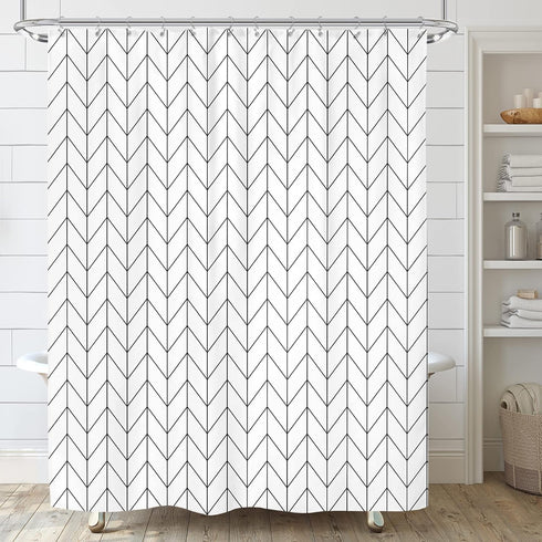 Riyidecor Chevron Shower Curtain, Geometric Herringbone 72Wx96H Inch, Extra Long Fabric Bathroom Set