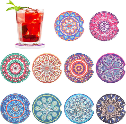 Car Coasters for Drinks, 10 Pack Absorbent Ceramic Coasters with Finger Notch for Easy Removal, Cute Car Accessories.