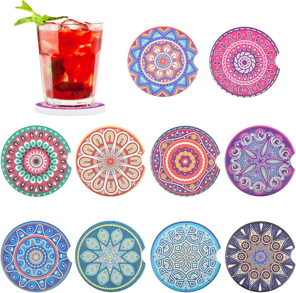 Car Coasters for Drinks, 10 Pack Absorbent Ceramic Coasters with Finger Notch for Easy Removal, Cute Car Accessories.