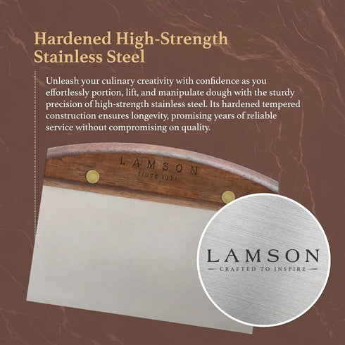 3" 6" Lamson Kitchen Utensils - x Bench Scraper, High-Carbon Stainless Steel Dough Scraper, Ergonomic Riveted Walnut