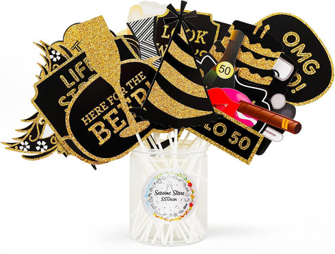 Adult 50th Birthday Photo Booth Props, 41 Pcs for Her Him, Gold and Red Decorations, 50th Happy Birthday Supplies