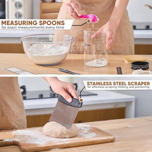 2 Pack 34 oz, 2 Set, 5x Sourdough Starter Kit - Sturdy Sourdough Starter Jar with Bread Slings, Spatula Measuring