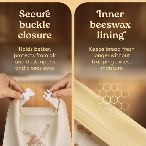 Trs Fresh (2 Pack) 17"x13" Beeswax Bread Bag for Sourdough - Reusable Waxed Bread Bags for Homemade Bread Storage
