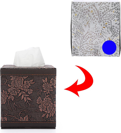 Sumnacon Square Leather Tissue Box Cover - Stylish Cube Tissue Box Holder with Magnetic Bottom, Decorative PU Tissue