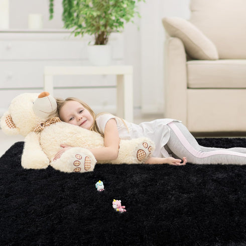 AAFKK 6x9 Black Area Rugs for Living Room, Fluffy Shaggy Rug Soft Carpets, Rugs for Bedroom Nursery Kids Room Dorm Home