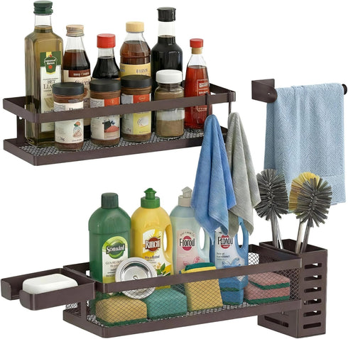 PUSDON 5-in-1 Shower Caddy & Kitchen Organizer Set, Wall Mount Wide Spice