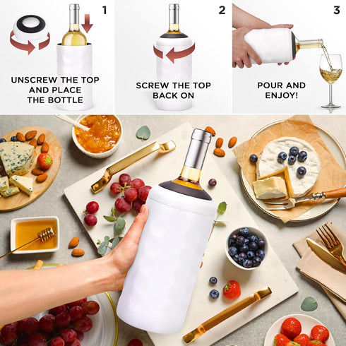 750ml 6+ Premium Wine Chiller - Stainless Steel Wine Bottle Cooler, Vacuum Insulated & Double-Walled - Keeps Wine Cold