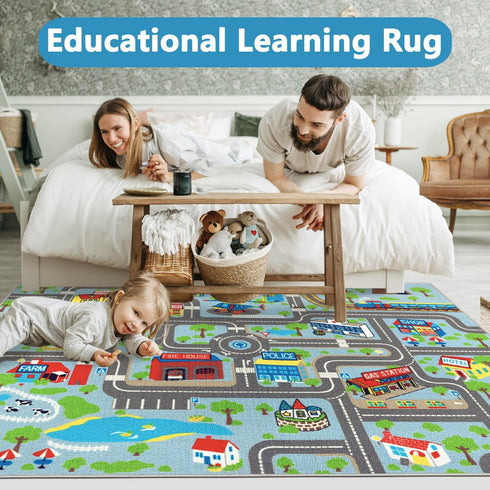 6.6' 5' Capslpad Kids Rug Educational Play Rug x Traffic Road Kids Car Mat Large Learning Play Game Area Rug Kid Carpet