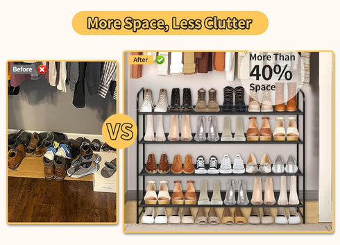 4-Tier Closet, 30-Pairs SLEEPING LAMB Long Shoe Organizer for Stackable Wide Shoe Rack Holds Low Shoe Shelf Storage