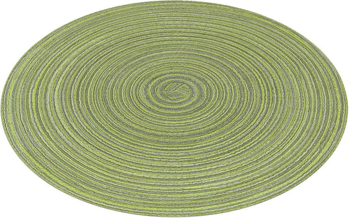 SHACOS Round Placemats Set of 4 Braided Cotton Place Mats 15 inch for Kitchen Dining Table Holiday Party (Pea Green)