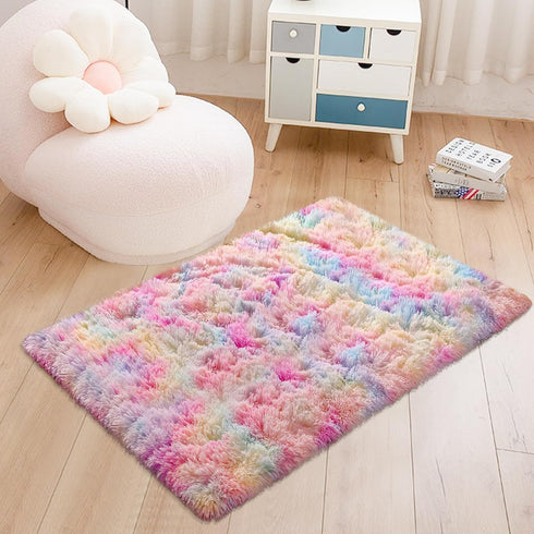 2x3 Small Area Rug Unicorn Rainbow Rugs for Girls Bedroom Soft Fluffy Shag Fuzzy Pink Carpet Princess Rug for Girls