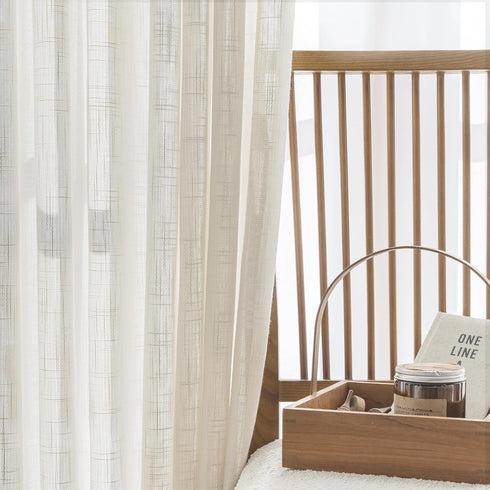 FMFUNCTEX Side Light Linen Texture Semi Sheer Narrow French Door Panels - 24 Inch x 72 Inch, 2 Panels